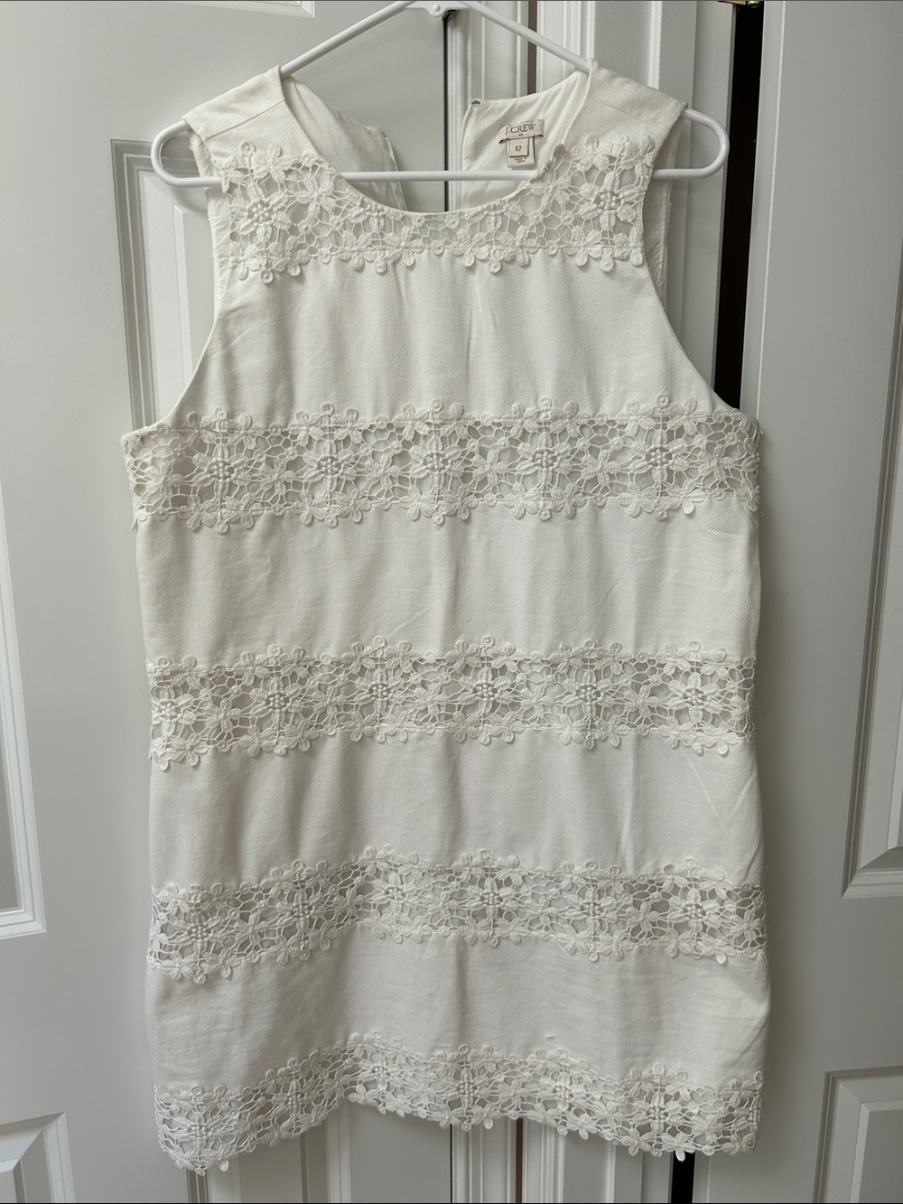 J. Crew White Lace-Trim Sleeveless Shift Dress